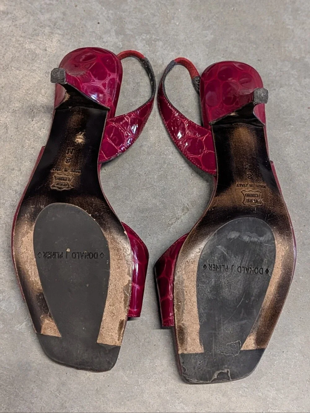 DONALD J PLINER red moc croc slingback heels 8